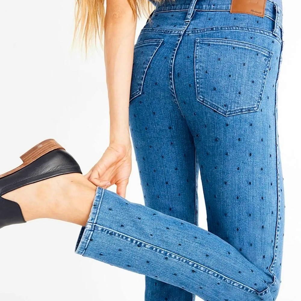 Madewell Navy Embroidered Polka Dot Slim Straight Leg Mid Rise Denim Jean 26